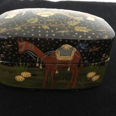 Vintage Hand Painted Black Enamel Style Ring Box 2â€ x 3â€