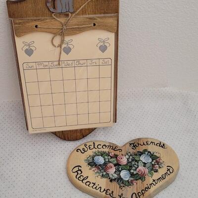 Lot 207: Pair of Vintage Wood Home Deco Calendar & Sign
