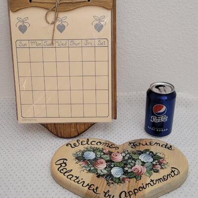 Lot 207: Pair of Vintage Wood Home Deco Calendar & Sign