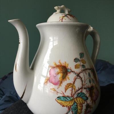 Antique French Porcelain Teapot and Rice Bowl