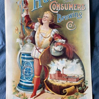 Vintage 11 x 15 Beer Poster. Hudson County Consumers Brewing Company  W. Hoboken, NJ