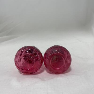 [175] ANTIQUE | Cranberry Dimpled Glass | Salt and Pepper Shakers