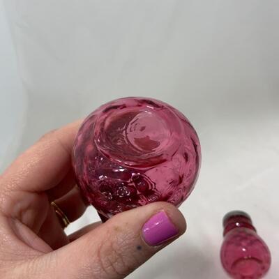 [175] ANTIQUE | Cranberry Dimpled Glass | Salt and Pepper Shakers
