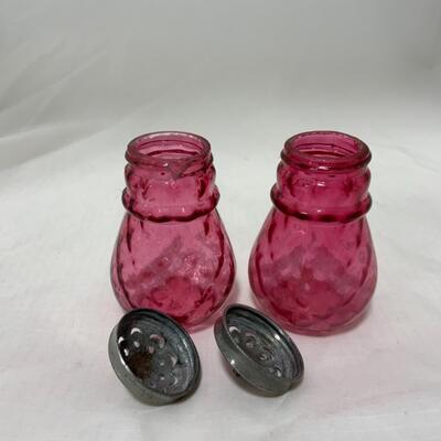 [175] ANTIQUE | Cranberry Dimpled Glass | Salt and Pepper Shakers