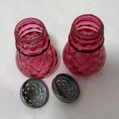 [175] ANTIQUE | Cranberry Dimpled Glass | Salt and Pepper Shakers