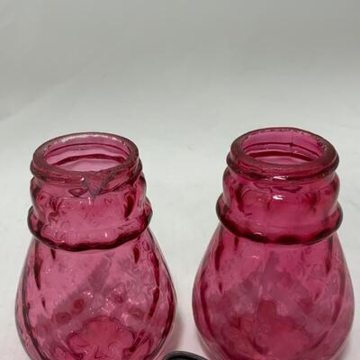 [175] ANTIQUE | Cranberry Dimpled Glass | Salt and Pepper Shakers