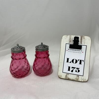 [175] ANTIQUE | Cranberry Dimpled Glass | Salt and Pepper Shakers