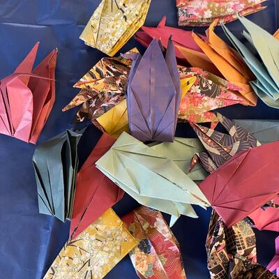 Paper Crane origami lot, approximately 35 pieces
