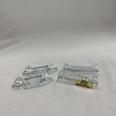 [177] Four Crystal Knife Rests | Place Card Holders