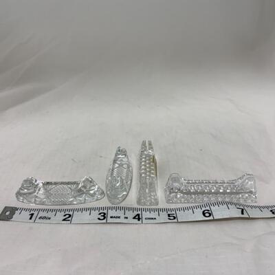 [177] Four Crystal Knife Rests | Place Card Holders