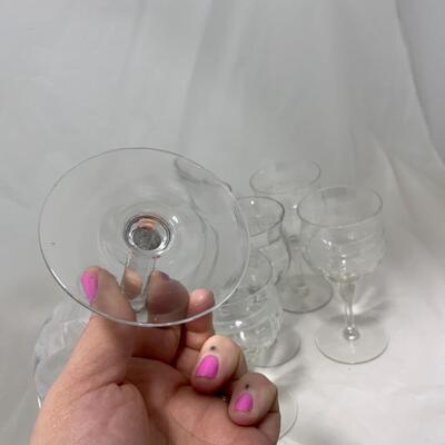 [182] Seven Crystal Wine Glasses | Etched Flowers