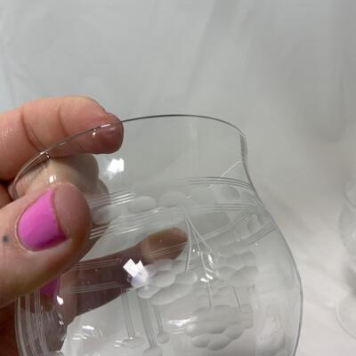 [182] Seven Crystal Wine Glasses | Etched Flowers