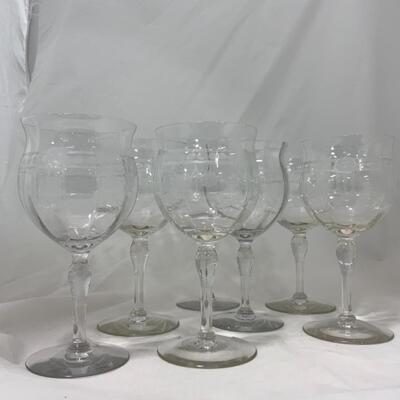 [182] Seven Crystal Wine Glasses | Etched Flowers