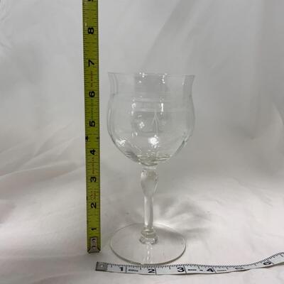 [182] Seven Crystal Wine Glasses | Etched Flowers
