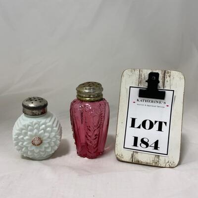 [184] ANTIQUE | Mis-Matched Salt and Pepper Shakers | Flower | Cranberry