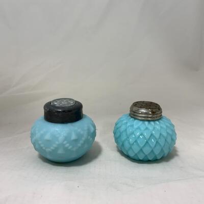 [186] ANTIQUE | 1890s | Cord & Tassel | Pinecone | Blue | Salt & Pepper Shakers