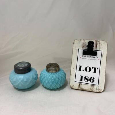 [186] ANTIQUE | 1890s | Cord & Tassel | Pinecone | Blue | Salt & Pepper Shakers