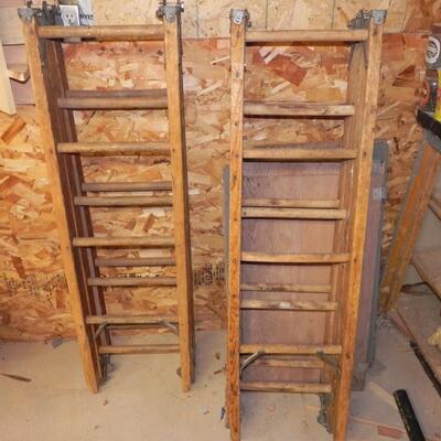 LOT 129 WOOD FOLDING LADDERS