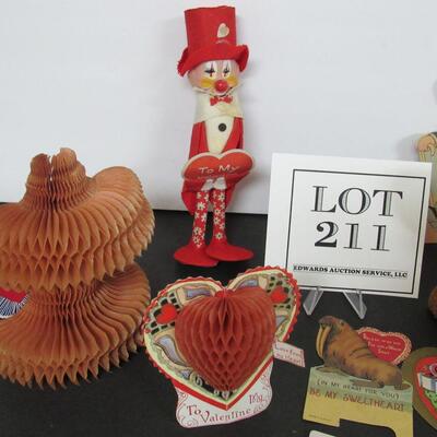 Lot of Vintage Valentines, Valentine Clown Doll, Post Card