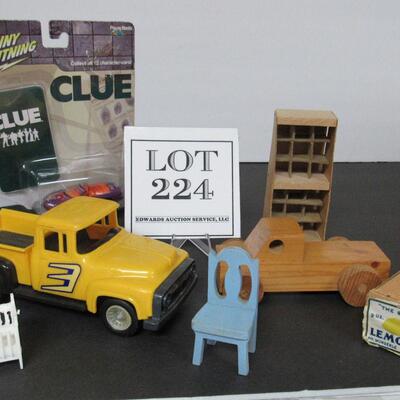 Toys Lot, Strombecker Ford Truck, Johnny Lightning Clue Car, Wood Dollhouse Toys