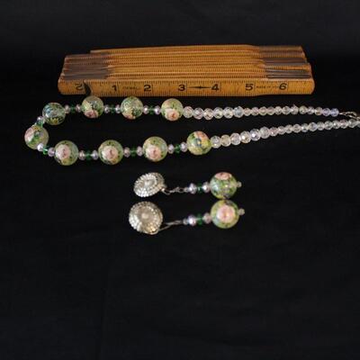 Lot #248: Vintage Glass Beaded Rose Necklace & Earrings Set
