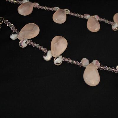 Lot #249: Pink Tear Drop Beaded Necklace & Earrings 
