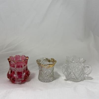 [191] ANTIQUE | Three Toothpick Holders | Cranberry | Handled
