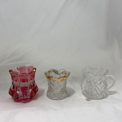 [191] ANTIQUE | Three Toothpick Holders | Cranberry | Handled