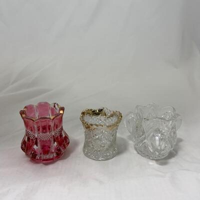 [191] ANTIQUE | Three Toothpick Holders | Cranberry | Handled