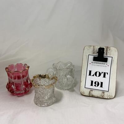 [191] ANTIQUE | Three Toothpick Holders | Cranberry | Handled
