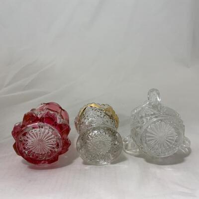 [191] ANTIQUE | Three Toothpick Holders | Cranberry | Handled