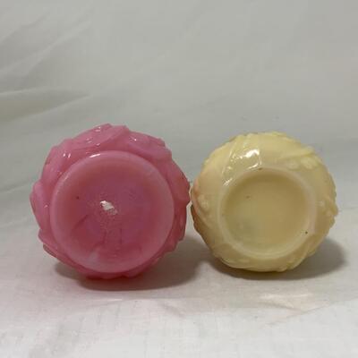 [193] ANTIQUE | 1890s | Clover Leaf Pink Shaker | Swirl Yellow Shaker | Cased Glass