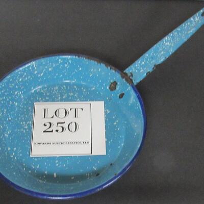 Teal and Cobalt Blue Graniteware Fry Pan