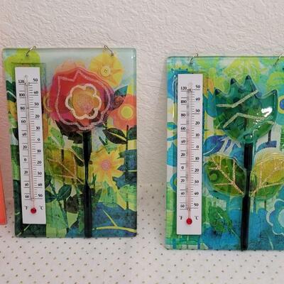 Lot 246: (2) New Stained Glass Thermometer Home Deco