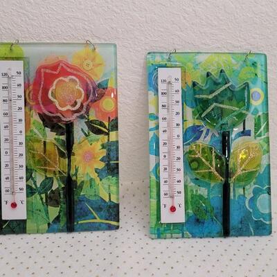 Lot 246: (2) New Stained Glass Thermometer Home Deco