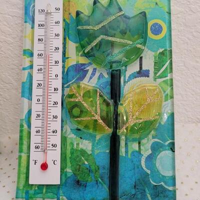 Lot 246: (2) New Stained Glass Thermometer Home Deco