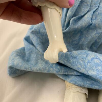 [198] VINTAGE | 25â€ | Ceramic Blonde Beauty Doll in a Blue Dress