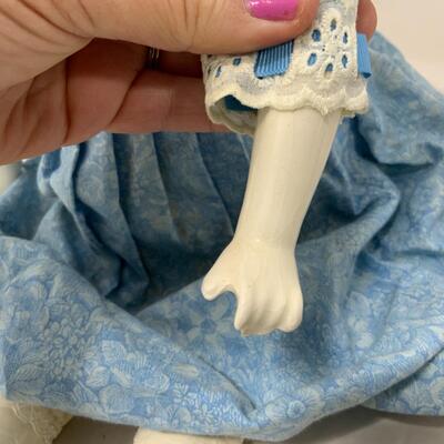 [198] VINTAGE | 25â€ | Ceramic Blonde Beauty Doll in a Blue Dress