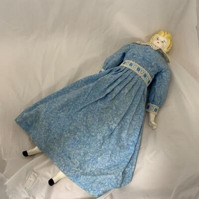 [198] VINTAGE | 25â€ | Ceramic Blonde Beauty Doll in a Blue Dress