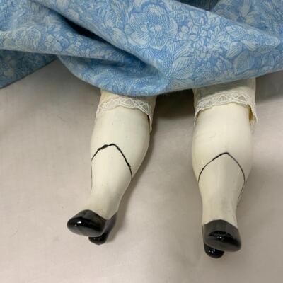 [198] VINTAGE | 25â€ | Ceramic Blonde Beauty Doll in a Blue Dress
