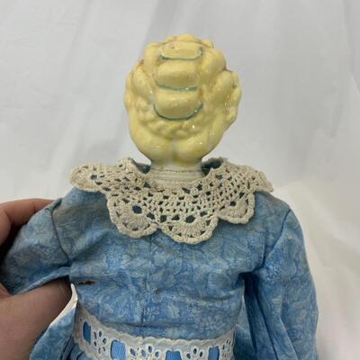 [198] VINTAGE | 25â€ | Ceramic Blonde Beauty Doll in a Blue Dress