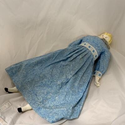 [198] VINTAGE | 25â€ | Ceramic Blonde Beauty Doll in a Blue Dress