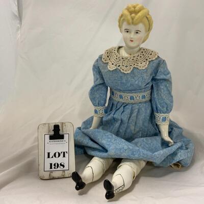[198] VINTAGE | 25â€ | Ceramic Blonde Beauty Doll in a Blue Dress