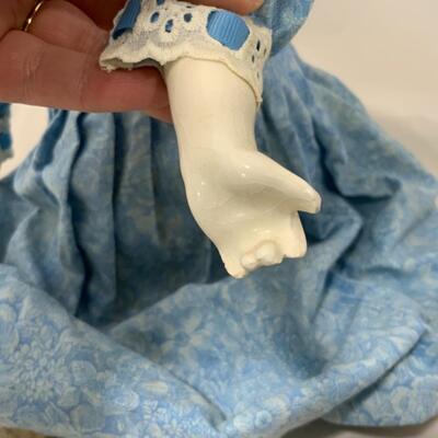 [198] VINTAGE | 25â€ | Ceramic Blonde Beauty Doll in a Blue Dress