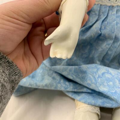 [198] VINTAGE | 25â€ | Ceramic Blonde Beauty Doll in a Blue Dress