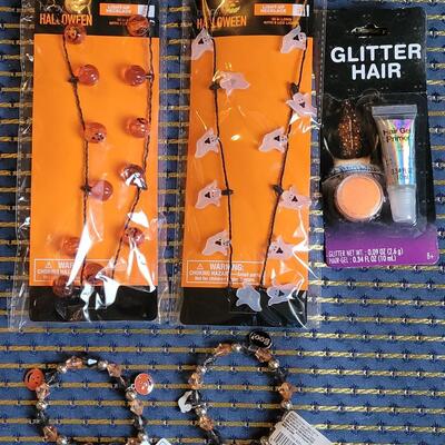 Lot 265: Flashing Halloween Necklaces, Hair Glitter and Bracelets 