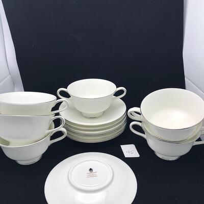 Wedgewood Silver Ermine Two Handle Soups and Plates