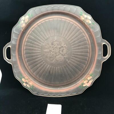 Pink Frosted Platter with Reverse Painting