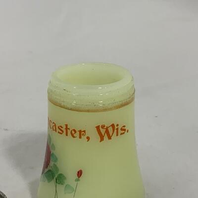 [213] ANTIQUE | Heisey Custard Souvenir Glass | Lancaster, Wisconsin