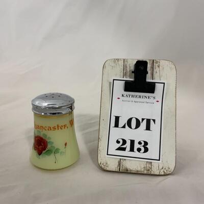 [213] ANTIQUE | Heisey Custard Souvenir Glass | Lancaster, Wisconsin